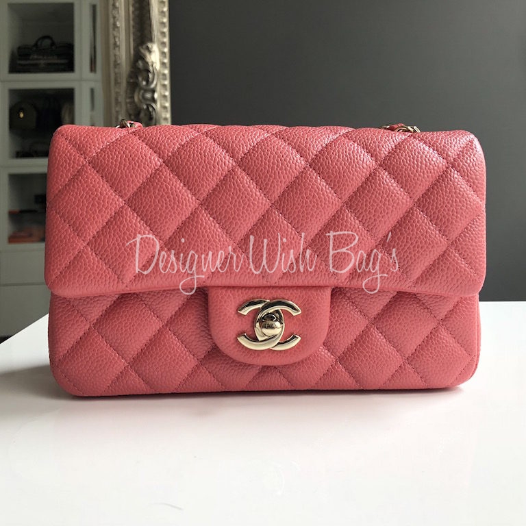 CHANEL 18S Pearly Pink Caviar Rectangular Mini Flap Bag Light Gold Har –  AYAINLOVE CURATED LUXURIES