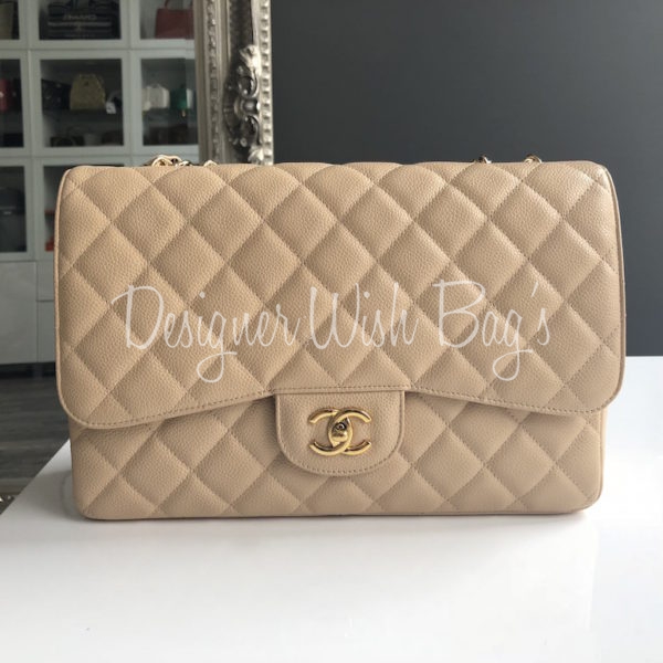 CHANEL Crinkled Patent Quilted Jumbo Single Flap Light Beige 110639