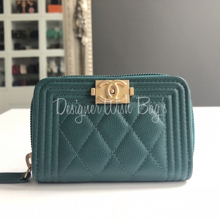Chanel Boy Chanel Compact Chain Wallet Green AP2206 Caviar Leather