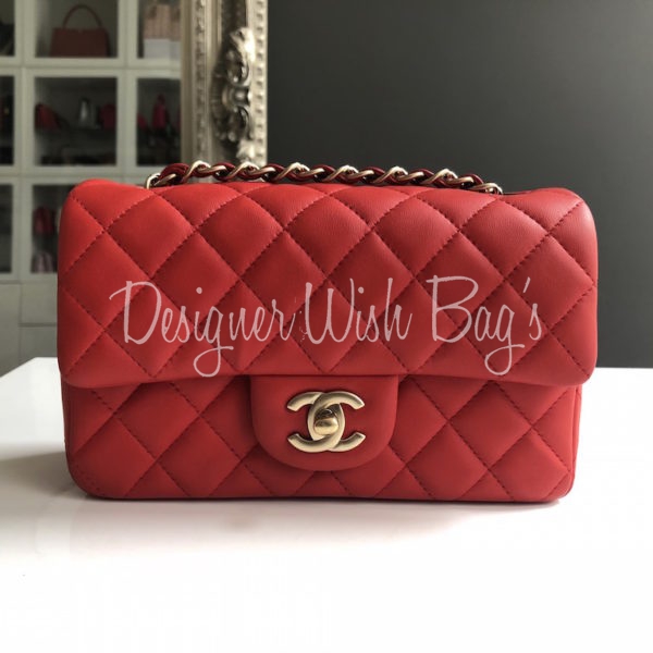 18B Raspberry Red Caviar Quilted Mini Rectangular Single Flap with Silver  Hardware