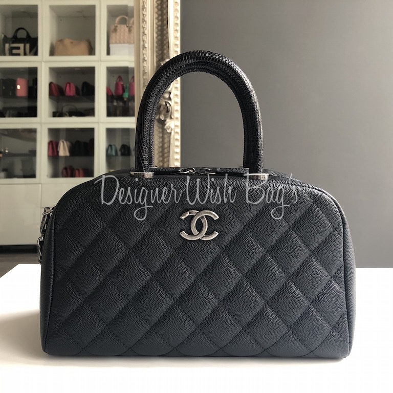 Chanel Beige And Black Large Bowler Handbag