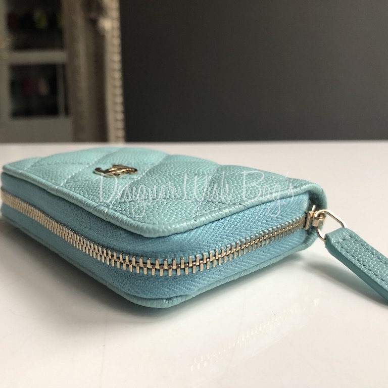CHANEL IN LIKE NEW CONDITION FILIGREE ZIPPY COIN PURSE IN PINK AND TIFFANY  BLUE CAVIAR LEATHER – Mi Reyna Fashion Lover