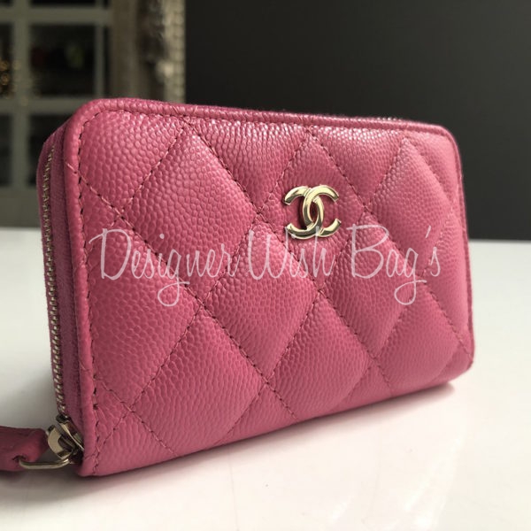 Chanel Small Zip Around Coin Purse Card Holder in Pink Iridescent Caviar  with Pearly CC Plaque  SOLD