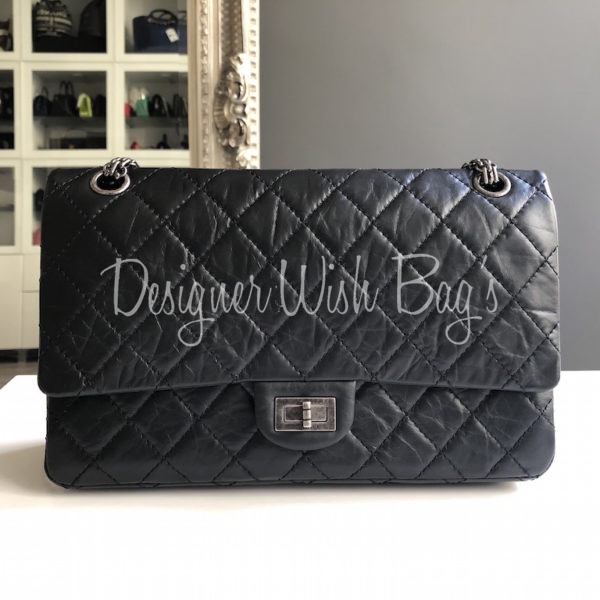 CHANEL Patent Quilted Jumbo Double Flap Navy Blue 1300378