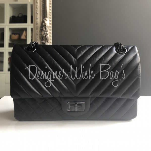 Chanel So Black Reissue 2.55 Flap Bag Chevron Aged Calfskin Mini Black
