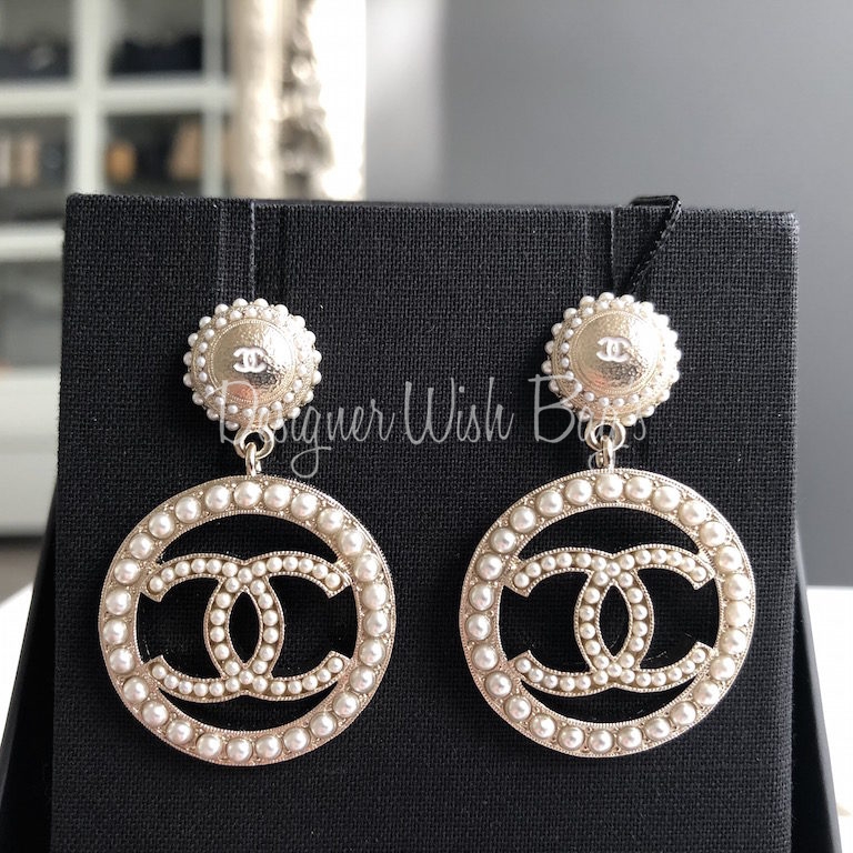 Chanel Vintage Chanel Pearl x Gold Tone CC Logo Round Earrings