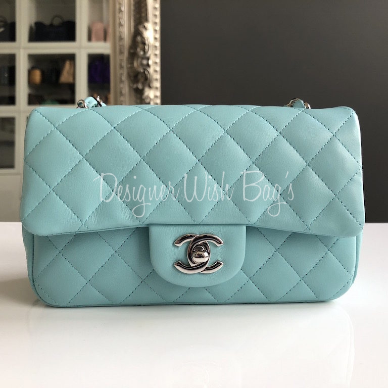 Chanel Classic Flap Mini Square  19S Tiffany Blue Lambskin Silver Hardware  – loveholic
