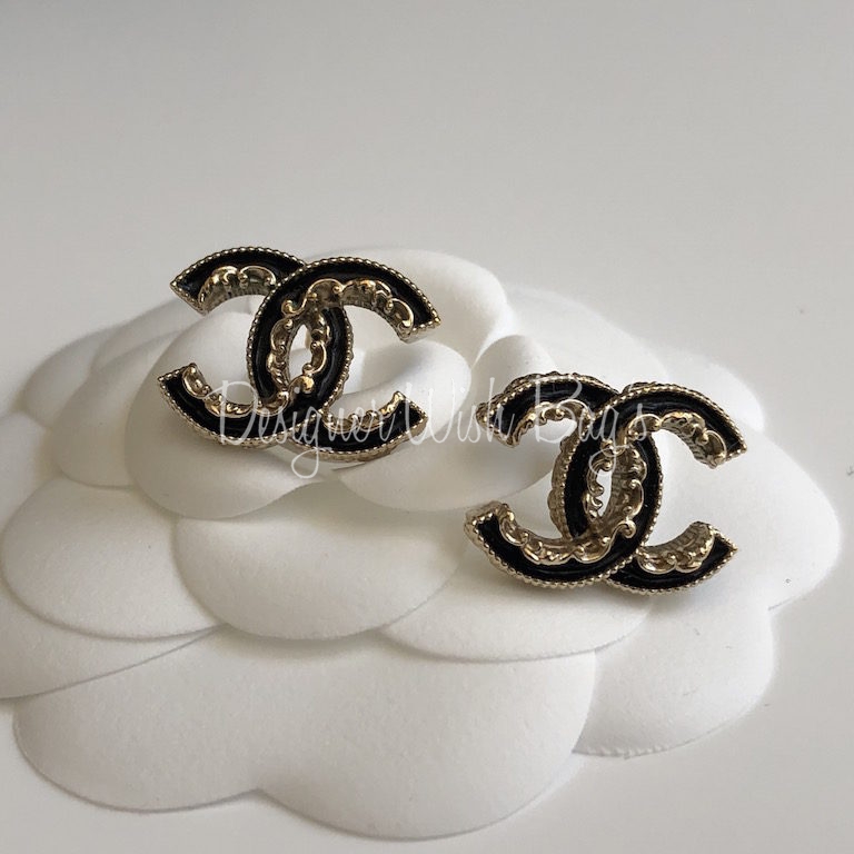 Chanel Earrings CC Logo Black Silver Rhinestone drop Pearl 05A 762  eBay