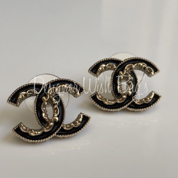 Chanel Earrings CC Black Gold
