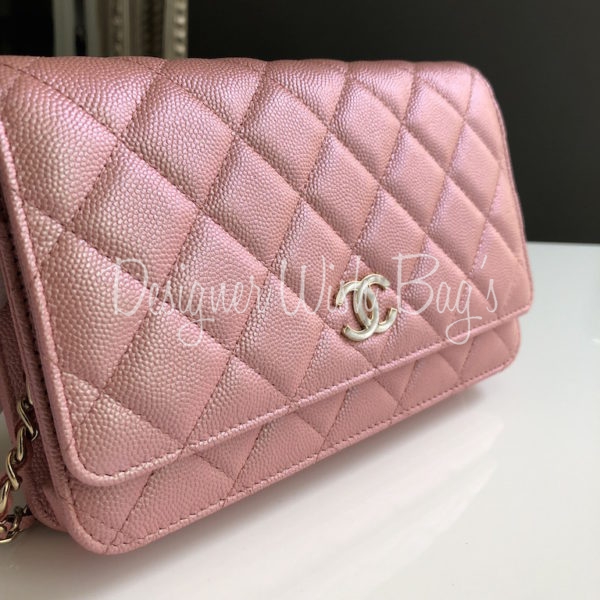 Chanel Metallic Iridescent Pink Lambskin Chanel 19 Wallet On Chain