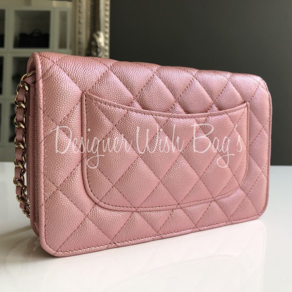 CHANEL Iridescent Caviar Quilted Wallet on Chain WOC Rose Pink