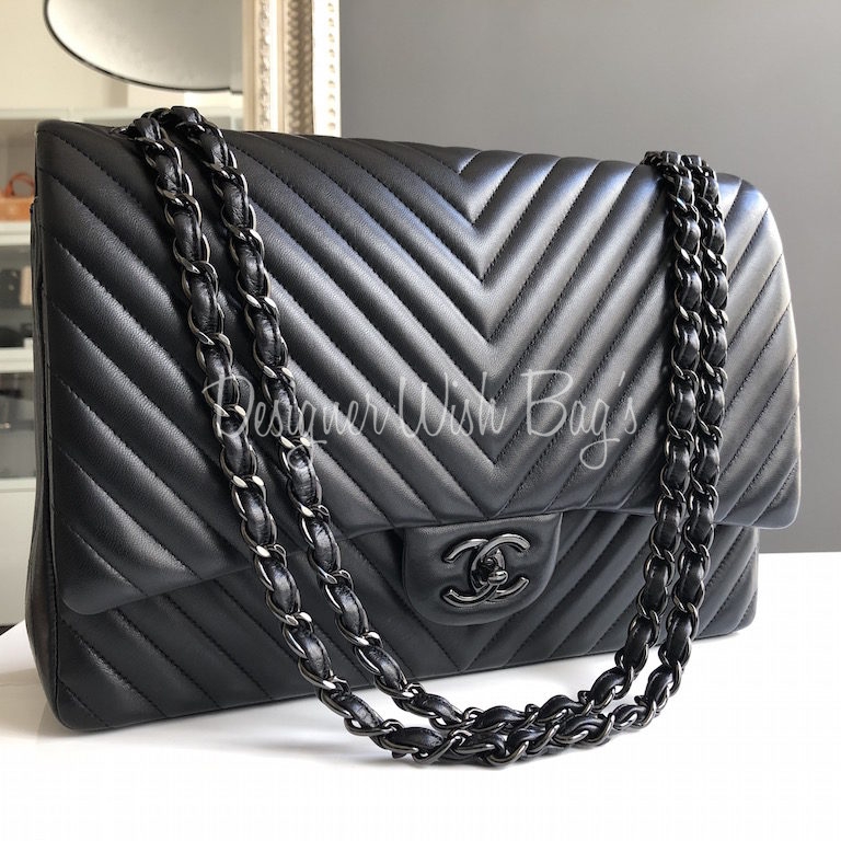 Chanel So Black Chevron Maxi - Designer WishBags