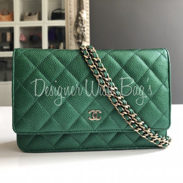 Chanel Classic Wallet on Chain 18S Emerald Green Caviar with light gold  hardware