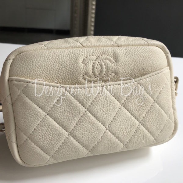 Chanel White Quilted Caviar Small Vanity With Chain Gold Hardware