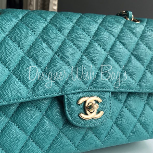 CHANEL Maxi Double Flap Calfskin Leather Shoulder Bag Turquoise