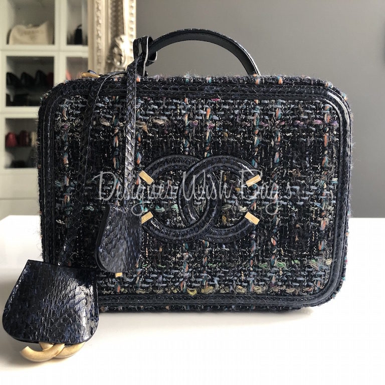 Chanel Filigree Vanity Case Quilted Tweed with Python Medium