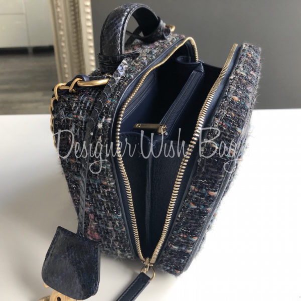 Chanel Small Tweed Snakeskin Quilted CC Filigree Vanity Case Navy Mult –  Its A Luv Story