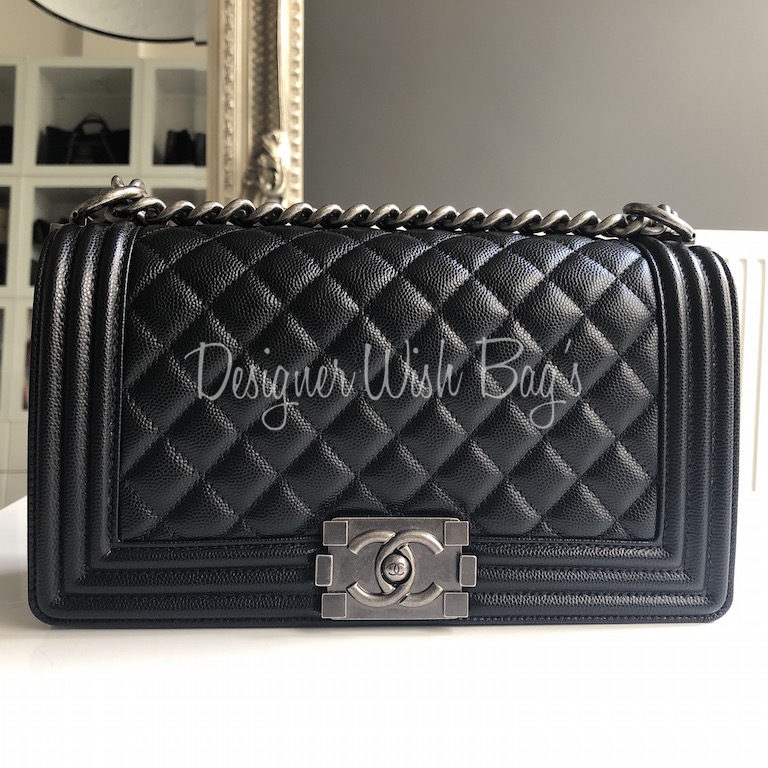 Rare to come by! Chanel Boy Old Medium Caviar Black with antique