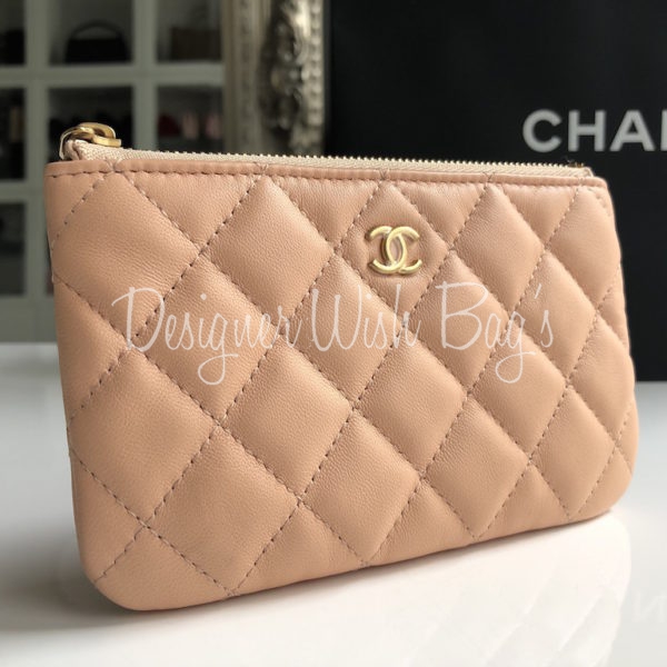 CHANEL 23S Lt Beige Caviar Small O-Case Pouch GHW *New