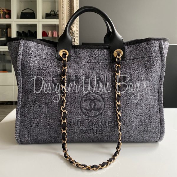 Chanel Deauville Large Shopping Bag Black Canvas With Silver
