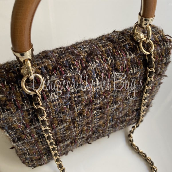 Chanel Tweed Bag with Wooden Handle and CC Logo, Luxury, Bags