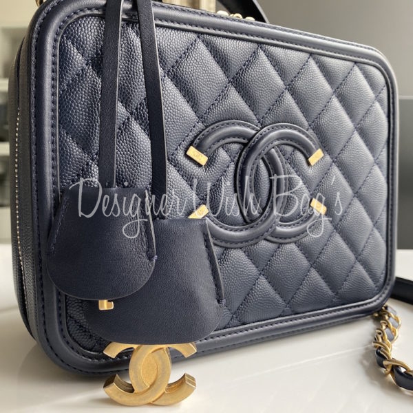 chanel vanity case navy blue leather