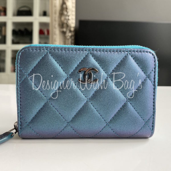 CHANEL, Bags, Chanel Boy Zip Around Coin Card Holder Wallet Blue