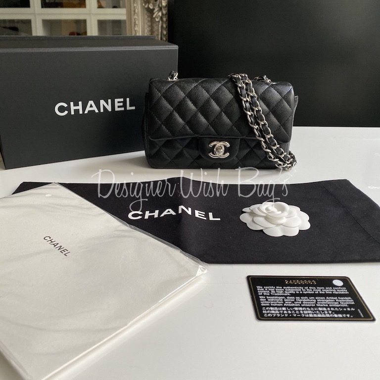 Chanel Mini Black Caviar Rectangular SHW 18C - Designer WishBags