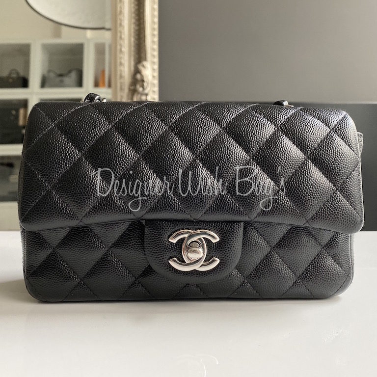 Chanel Classic Mini Rectangular 17B Black Quilted Caviar with light gold  hardware.