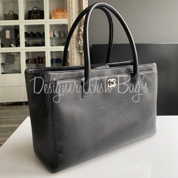 CHANEL Caviar Leather Cerf Executive Shopper Tote White Silver