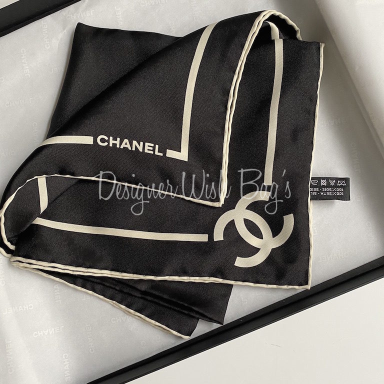 AUTHENTIC CHANEL MADEMOISELLE COCO BLACK/WHITE SILK SCARF – Chic