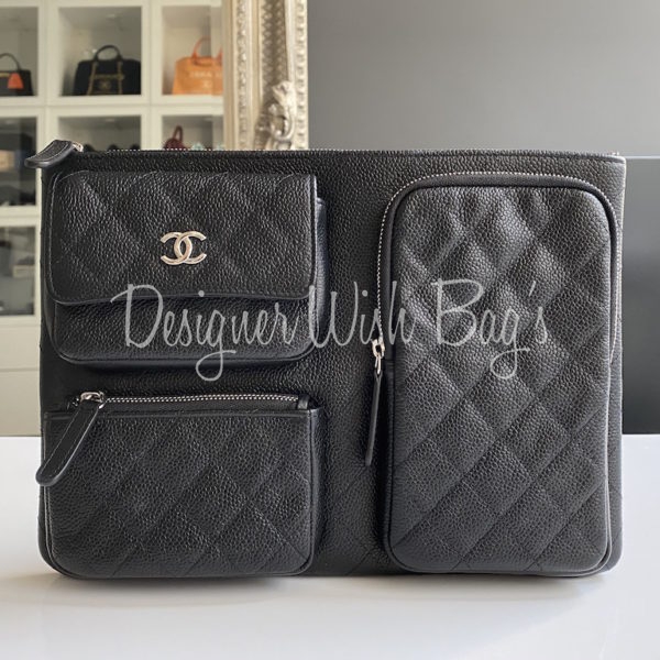 Authentic Chanel O-Case Large Leather Clutch Pouch