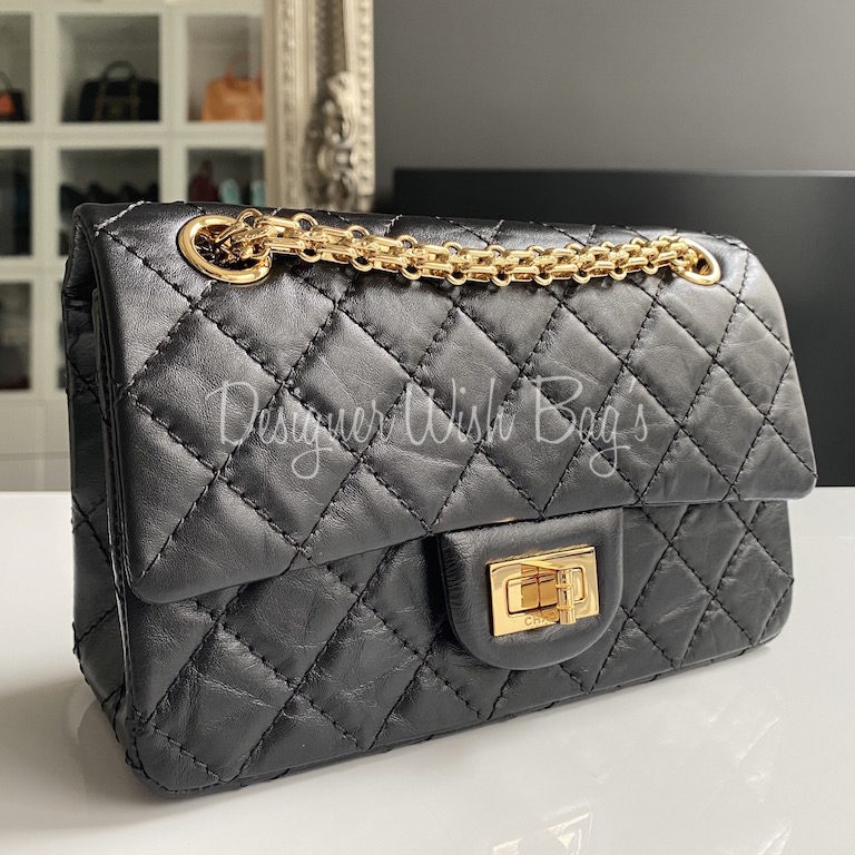 CHANEL Aged Calfskin Quilted 2.55 Reissue Mini Flap Black 413634
