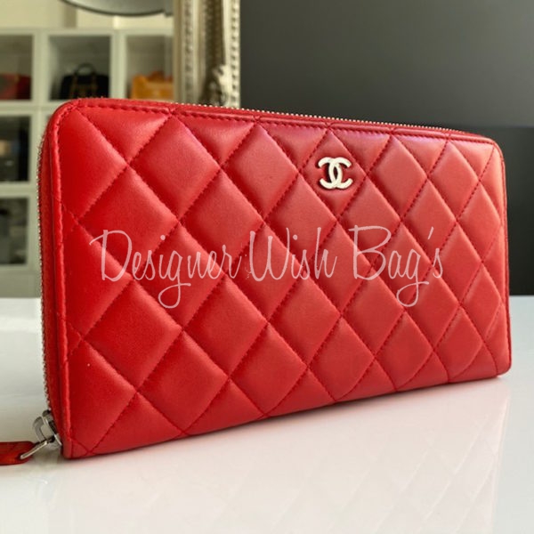 Chanel Matelasse Varnished Leather Zippy Wallet Light Red - Shop