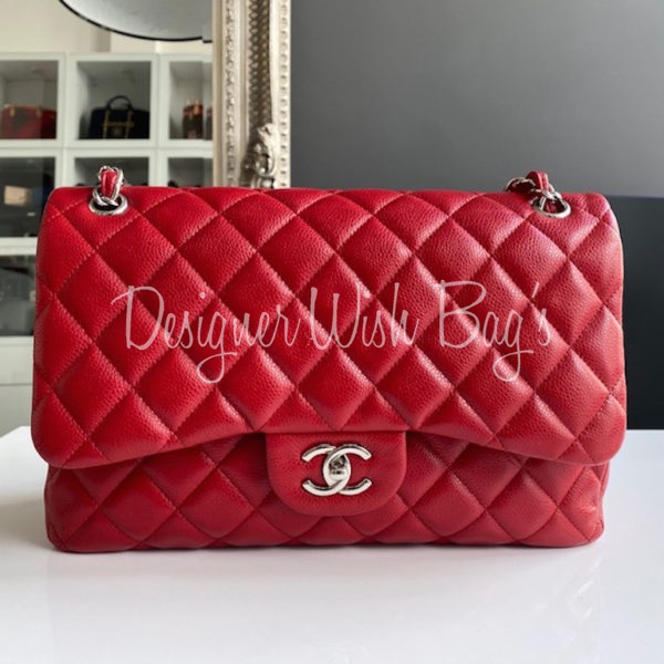 CHANEL Caviar Quilted Jumbo Double Flap Red 933467