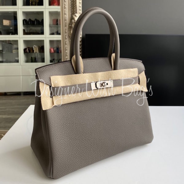 Bag Hermès Birkin 30 B30 Etain Silver Hardware Togo Leather With