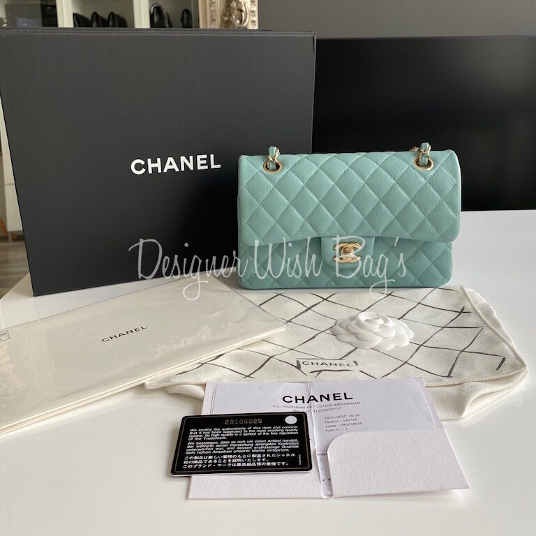 Chanel Classic Medium Double Flap 20C Tiffany Blue Quilted Caviar