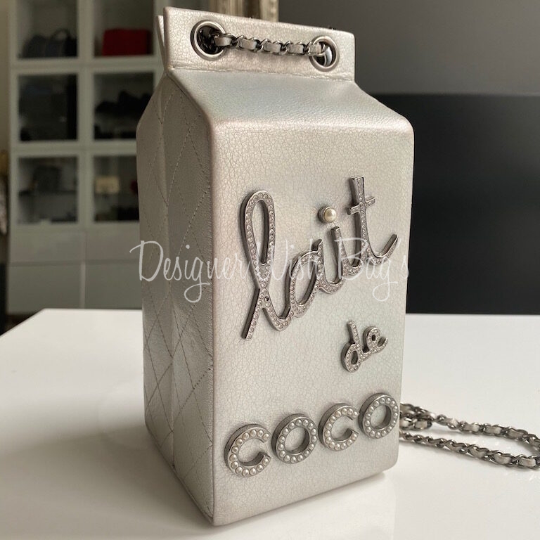 Silver chanel milk carton bag quilted sides palladium hardware outlet