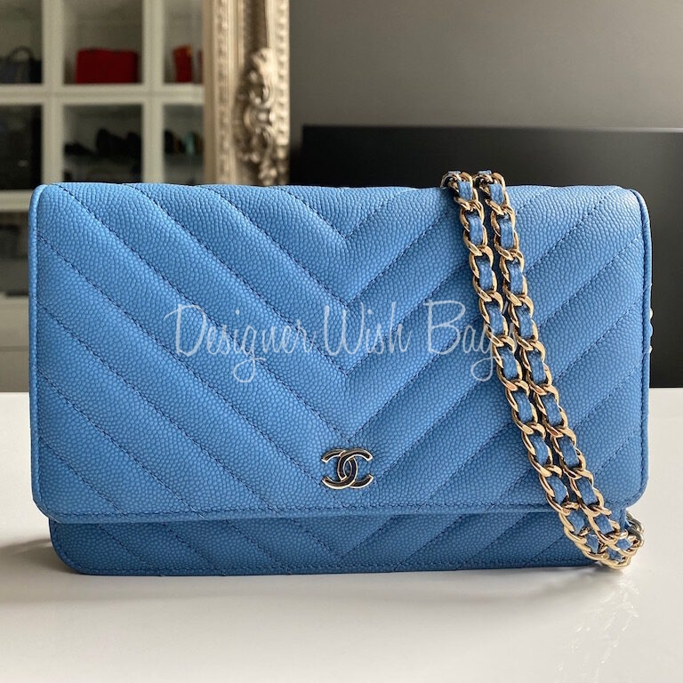 Chanel Navy Patent Eyelet Wallet On Chain (WOC)