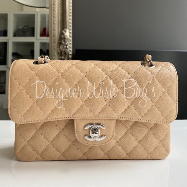 chanel classic flap small beige handbag