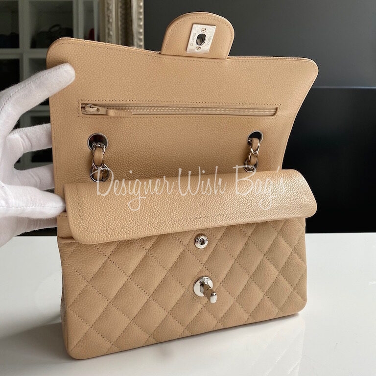 beige chanel classic flap