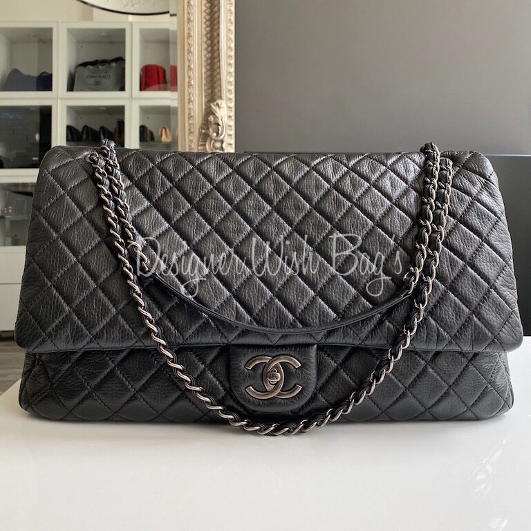 CHANEL Calfskin Quilted XXL Travel Flap Bag Black 225712