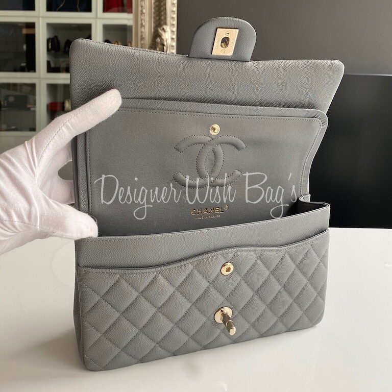 Chanel Classic Small Double Flap, 21A Grey Caviar Leather with