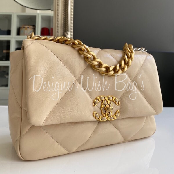 CHANEL Lambskin Quilted Large Chanel 19 Flap Light Beige 1249392