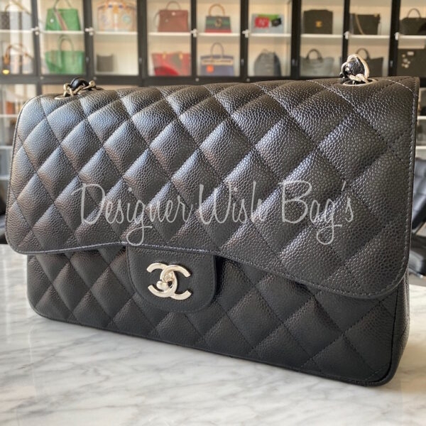 Chanel Black Quilted Caviar Leather Classic Jumbo Double Flap Bag
