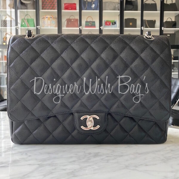 Chanel Maxi Black Caviar SHW Designer WishBags