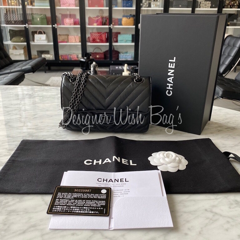 Chanel Mini Reissue 2.55 20A So Black Chevron Calfskin with black hardware