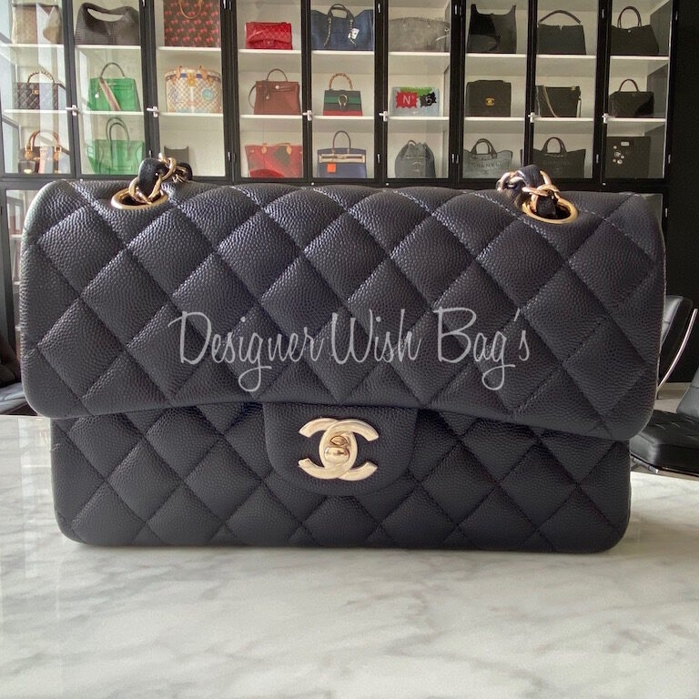 London2KL - Chanel Small Classic Flap Bag in Navy Caviar Gold Champagne  Hardware RM20,500 . Interested in this item? Get in touch by WhatsApp now!  💋 Once it's gone, it's gone! .