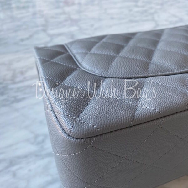 Grey Quilted Caviar Jumbo Classic Double Flap Gold Hardware, 2020