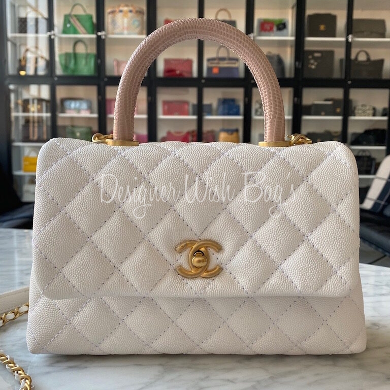 Chanel Small Coco Handle Quilted Beige Caviar Aged Gold Hardware